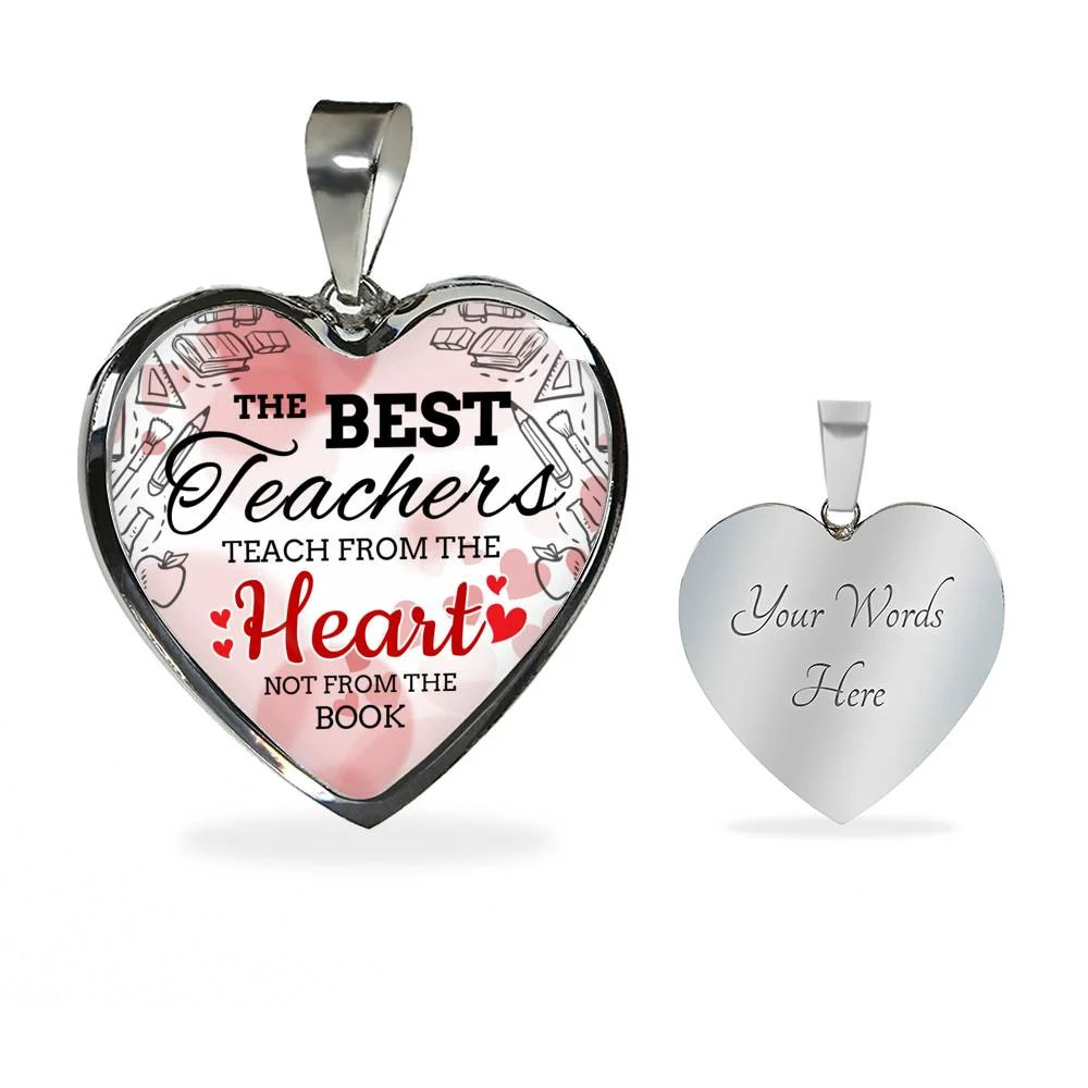 The Best Teachers Teach From The Heart Necklace Personalized Engraved Silver He